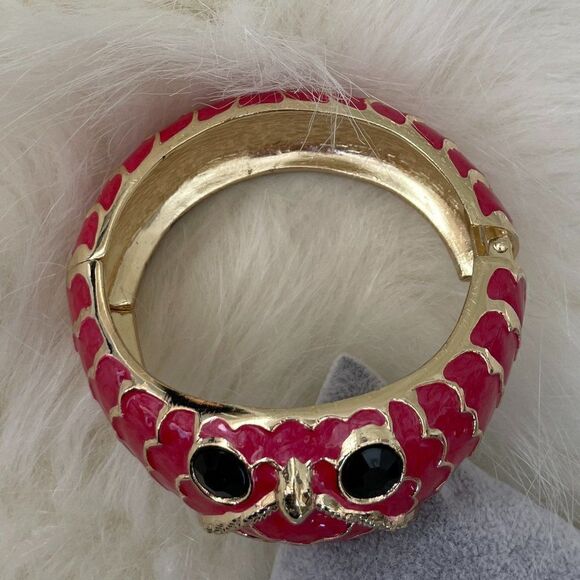 Chunky Enamel Owl Bracelet - Dark Pink on Gold with Hinge #529 - Picture 3 of 4